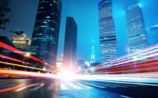 Shot of city traffic by night